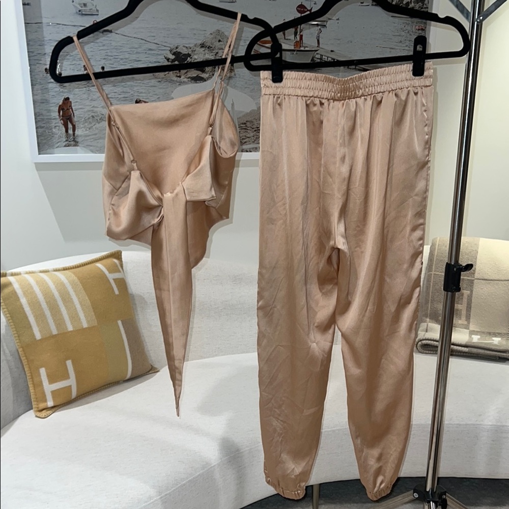 Satin Beige Cami & Jogger Set - Women